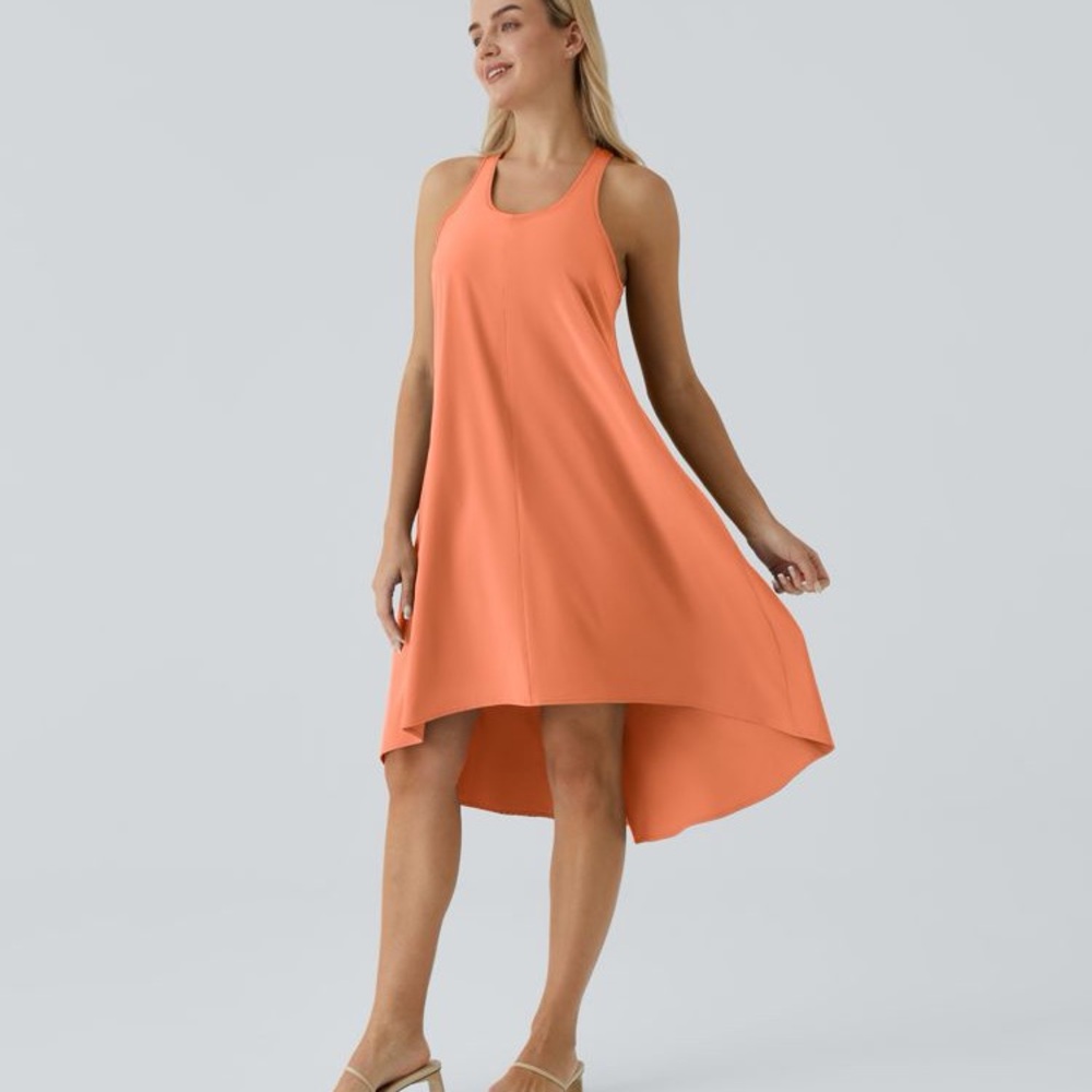 Halara Breezeful Racerback Side Pocket High Low Flowy Midi Dress Medium NWT